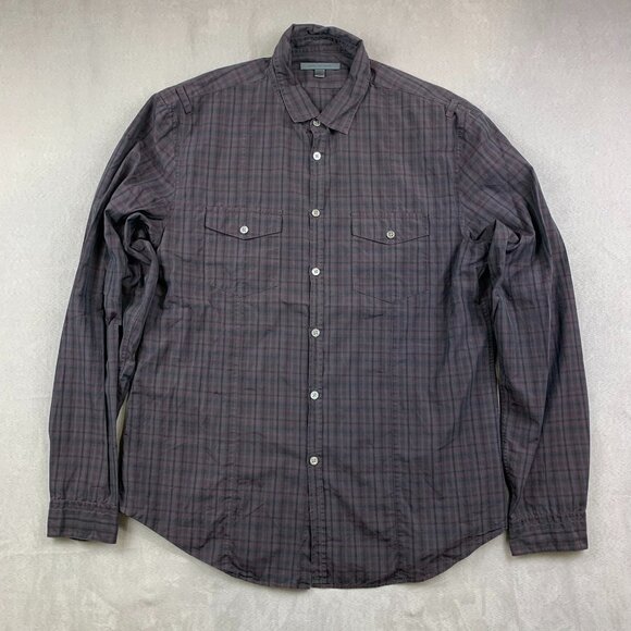 John Varvatos Mens Shirt Large Purple Plaid Button Up Long Sleeve Rock Luxury - Picture 1 of 7